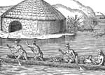 Native American Pictures: Canoe and House of Southern Indians